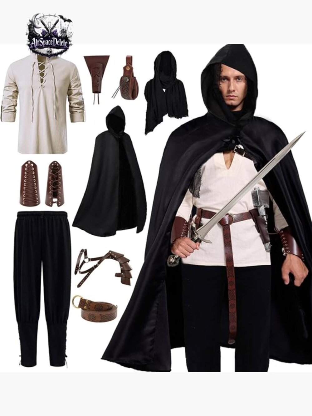 10-Piece Renaissance Costume Set Medieval Pirate Outfit with Accessories